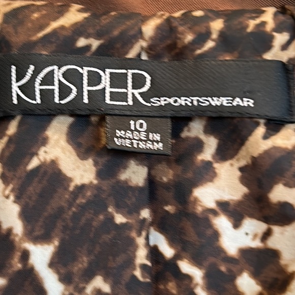Kasper Sportswear Brown Jacket with Tortoise Buttons and Leopard Lining sz.10 - Picture 3 of 8